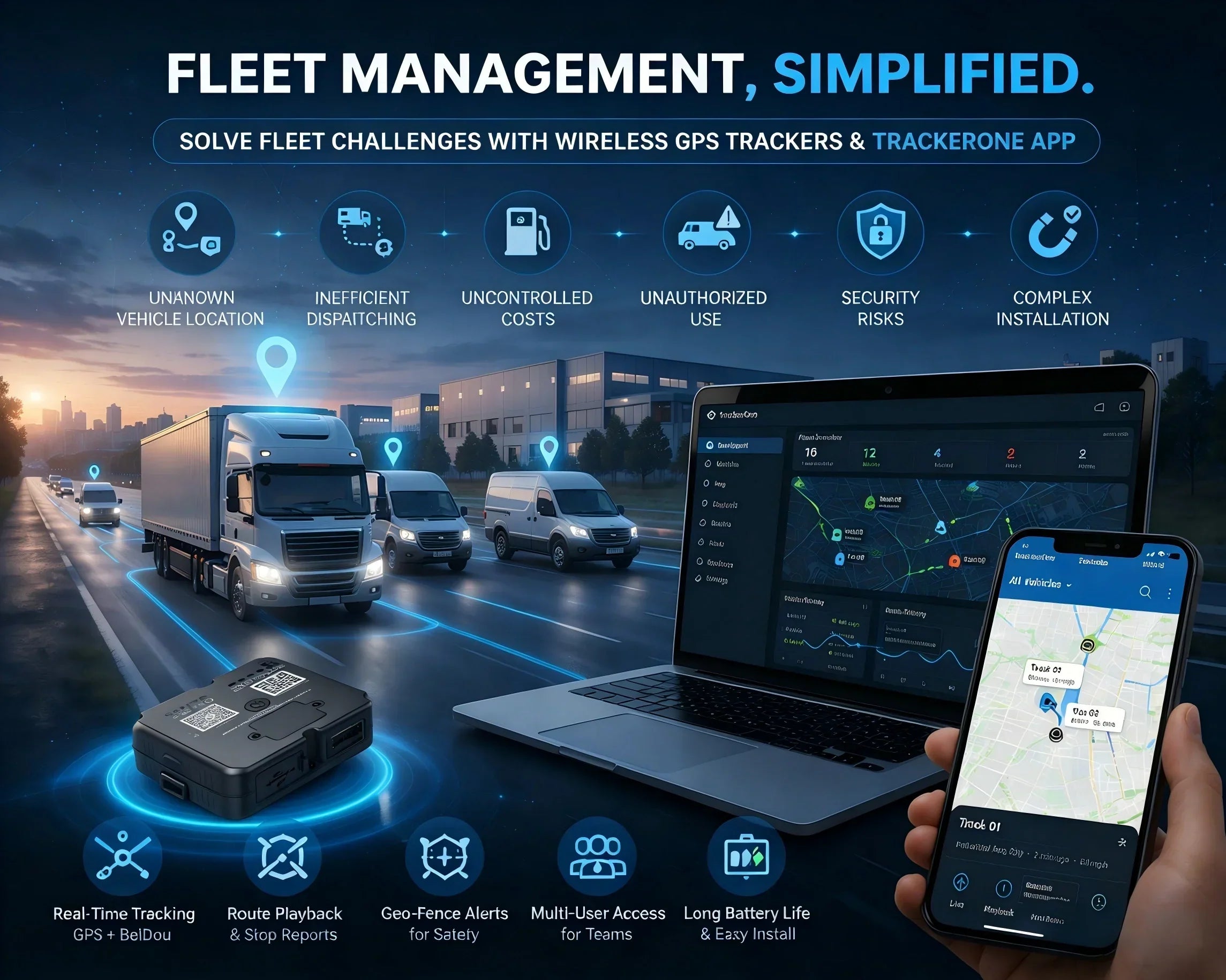 Fleet Management Guide: How Wireless GPS Trackers Improve Efficiency & Why TrackerOne App Stands Out