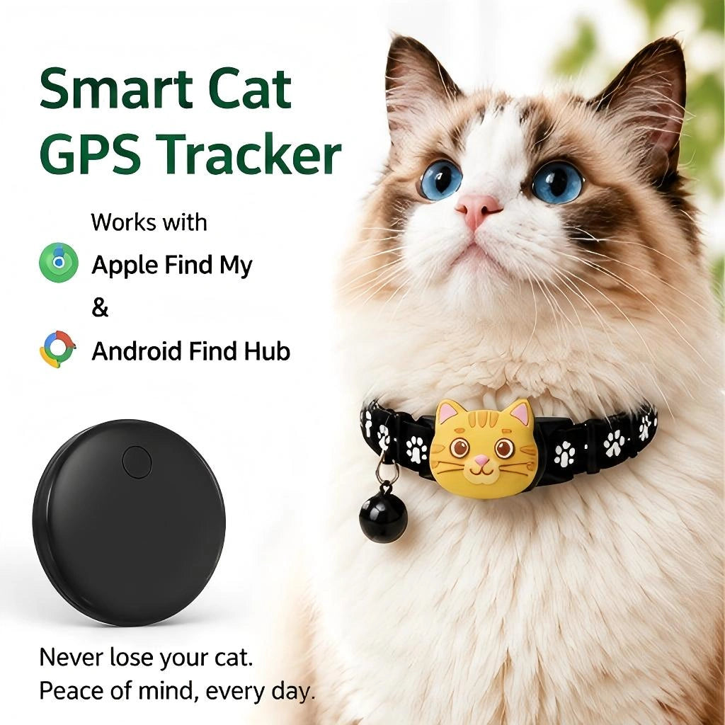 Smart Cat Bluetooth Tracker | Works with Apple Find My & Android Find Hub | Waterproof Cat Collar Locator Tag