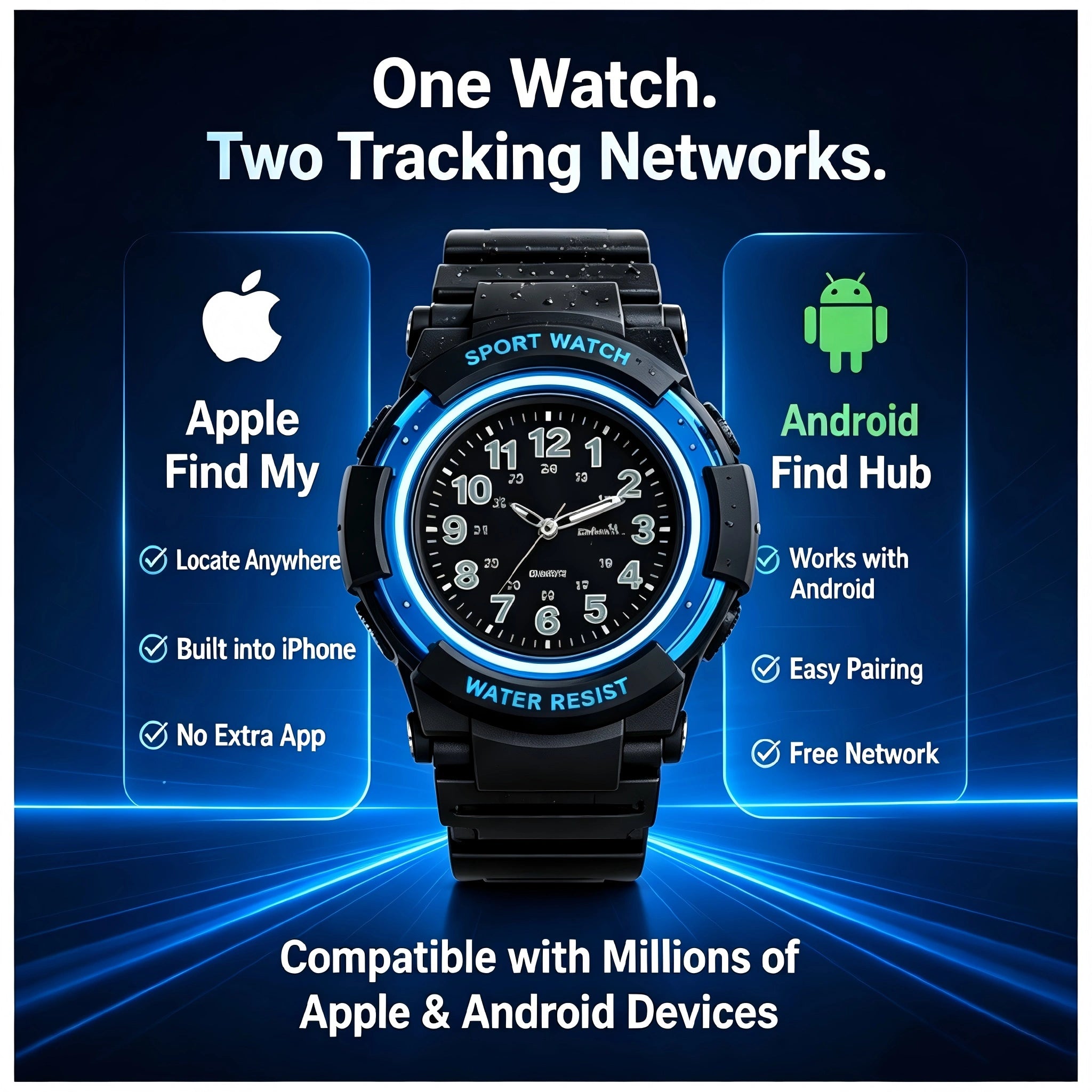 Kids Anti-Lost Quartz Watch | Works with Apple Find My & Android Find Hub