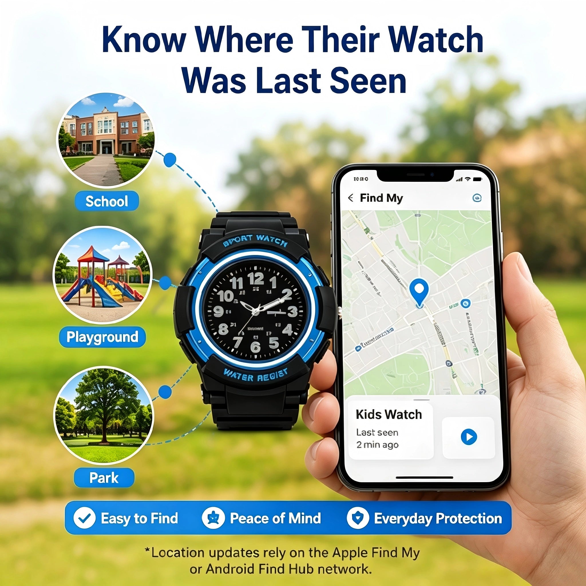Kids Anti-Lost Quartz Watch | Works with Apple Find My & Android Find Hub