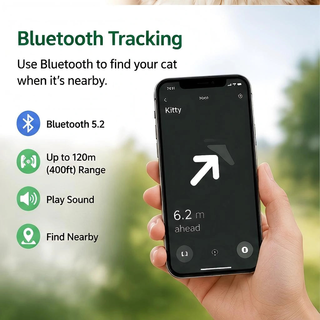 Smart Cat Bluetooth Tracker | Works with Apple Find My & Android Find Hub | Waterproof Cat Collar Locator Tag