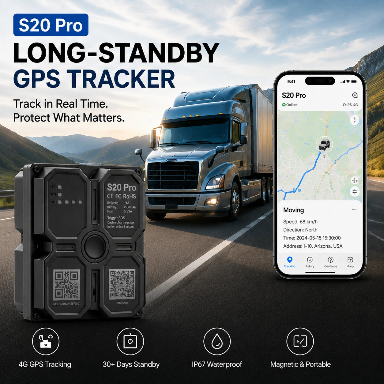 S20 Pro - Aggiorna il localizzatore GPS 4G in tutto il mondo, 30 giorni + monitoraggio in tempo reale